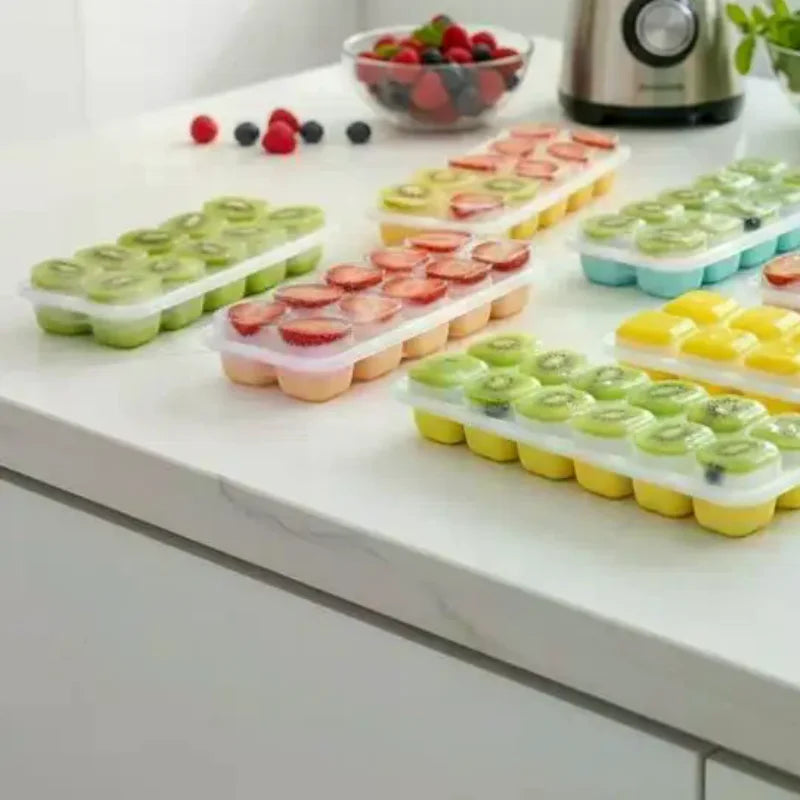 1Pcs Silicone Square Molds 14 Cube Easy Release  Tray Mold With Lid Summer Kitchen Bar DIY Iced Cocktail Freeze Tool