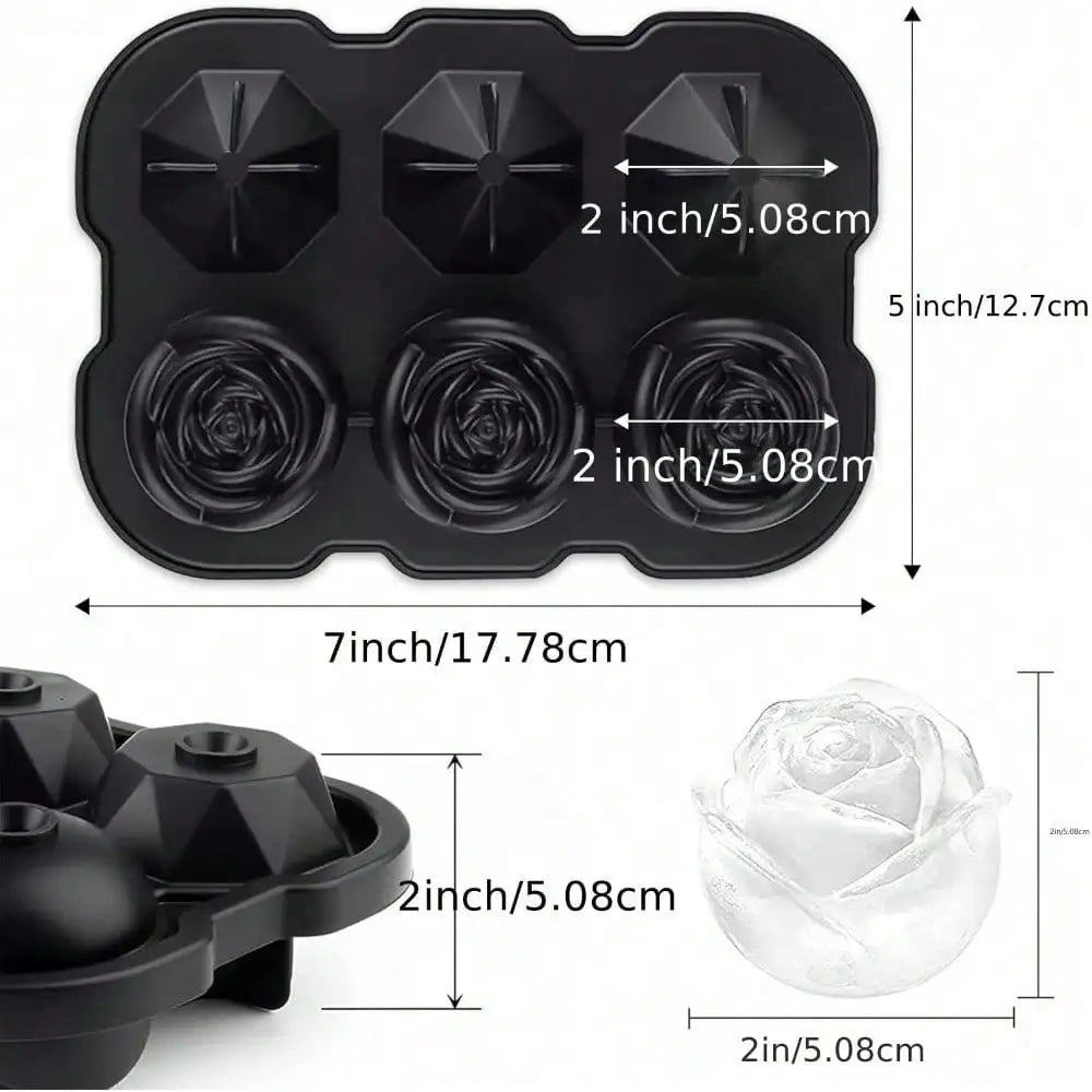 1pcs Rose Ice Cube Tray, Silicone Ice Cube Tray with 6 Easy-Release Large Ice Balls for Cocktails, Drinks, Whiskey, Bourbon,