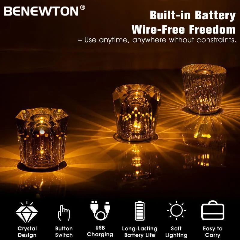 Crystal LED Table Lamp USB Brightness Adjustment Diamond LED Night Light Bedside Table Restaurant Bar Rechargeable Romantic Lamp