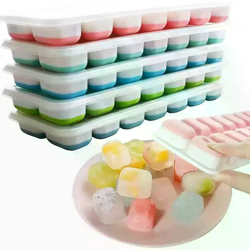 Silicone Square Molds 14 Cube Easy Release Tray Mold With Lid Summer Kitchen Bar DIY Iced Cocktail Freeze Tool