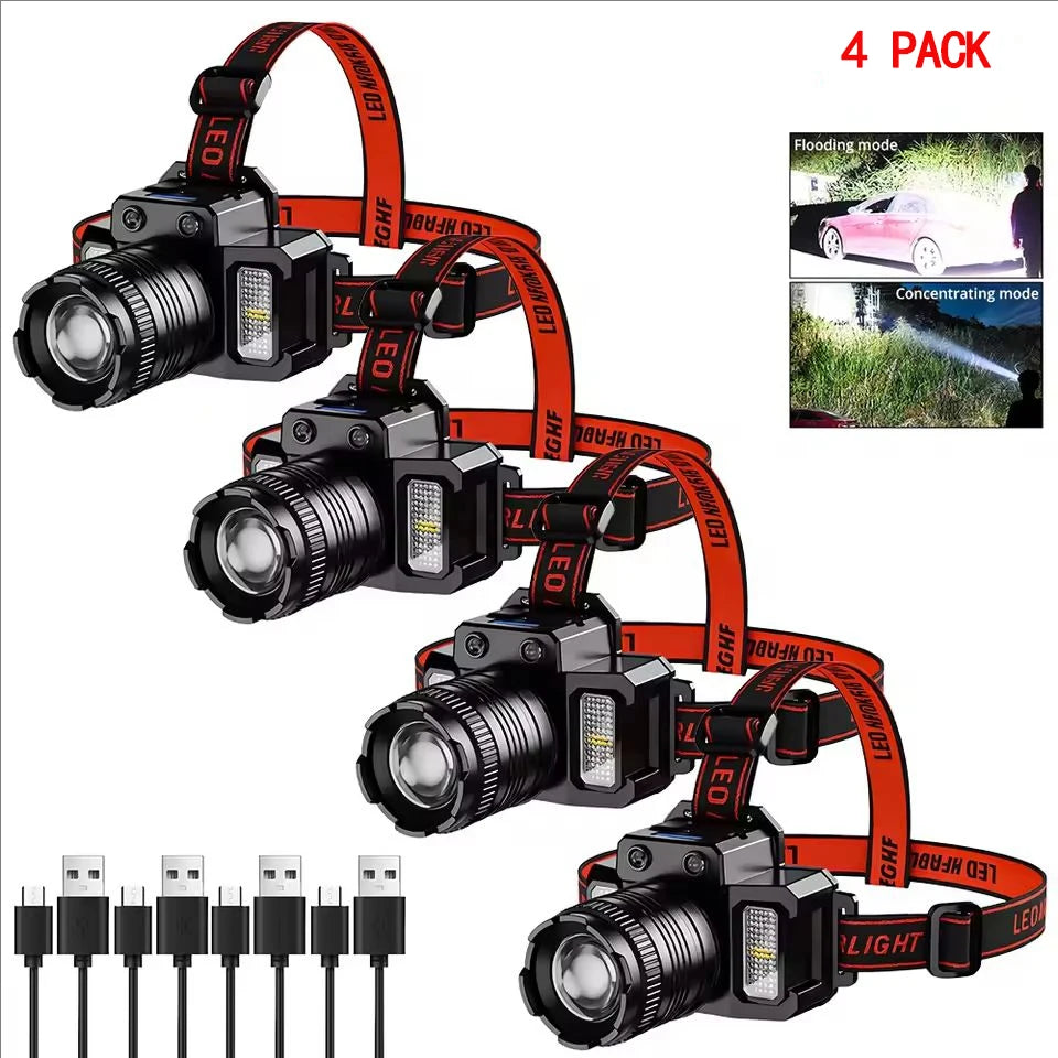 Smart Induction White Light LED Headlight Zoom USB Charging Sensor LED Headlamp Outdoor Multi-Function Head Torch Lantern Lamps