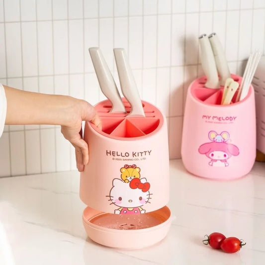 Hello Kitty Cartoon Kitchen Knife Storage Rack   Integrated Chopstick Holder and Drain Rack   Knife Block