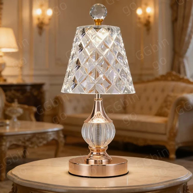 Luxury Crystal Desk Lamp Home Decor LED Table Light Rechargeable Bedside Light Reading Lamp