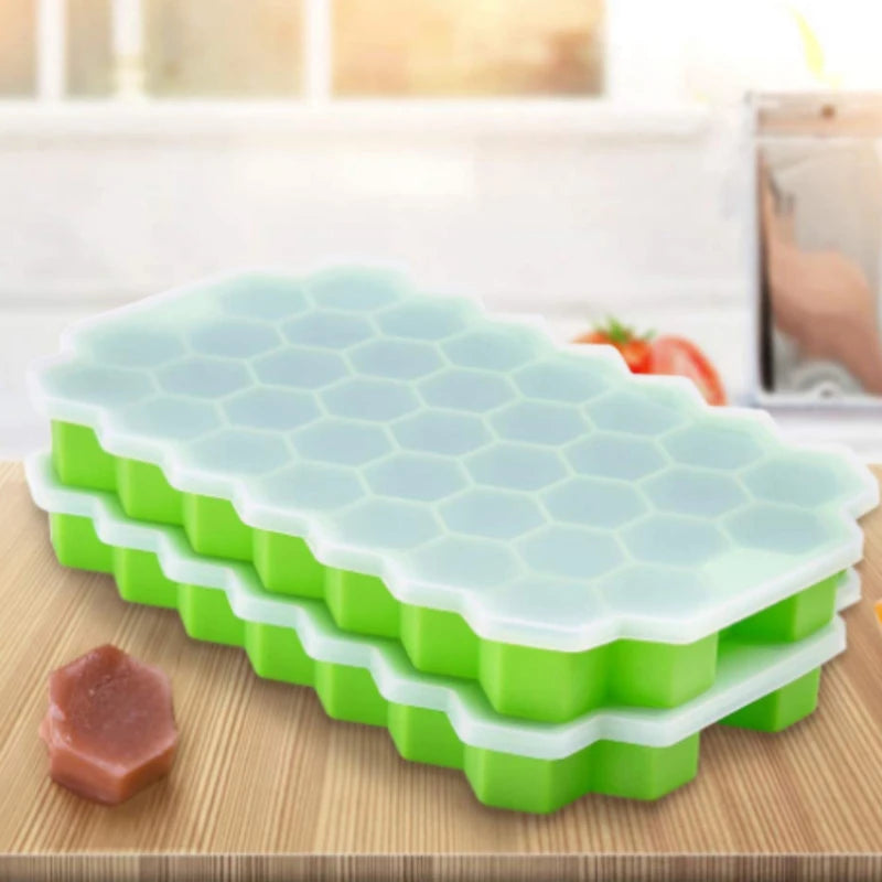 Silicone Honeycomb Movable 37 Ice Tray, with removable lid silicone ice cube mold, BPA-free