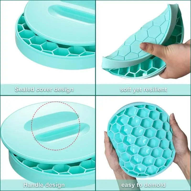 Silicone Ice Block Tray With Lid And Clear Storage Box Easy Releases Design For Freezers Cocktails And Cold Drink Y5GB
