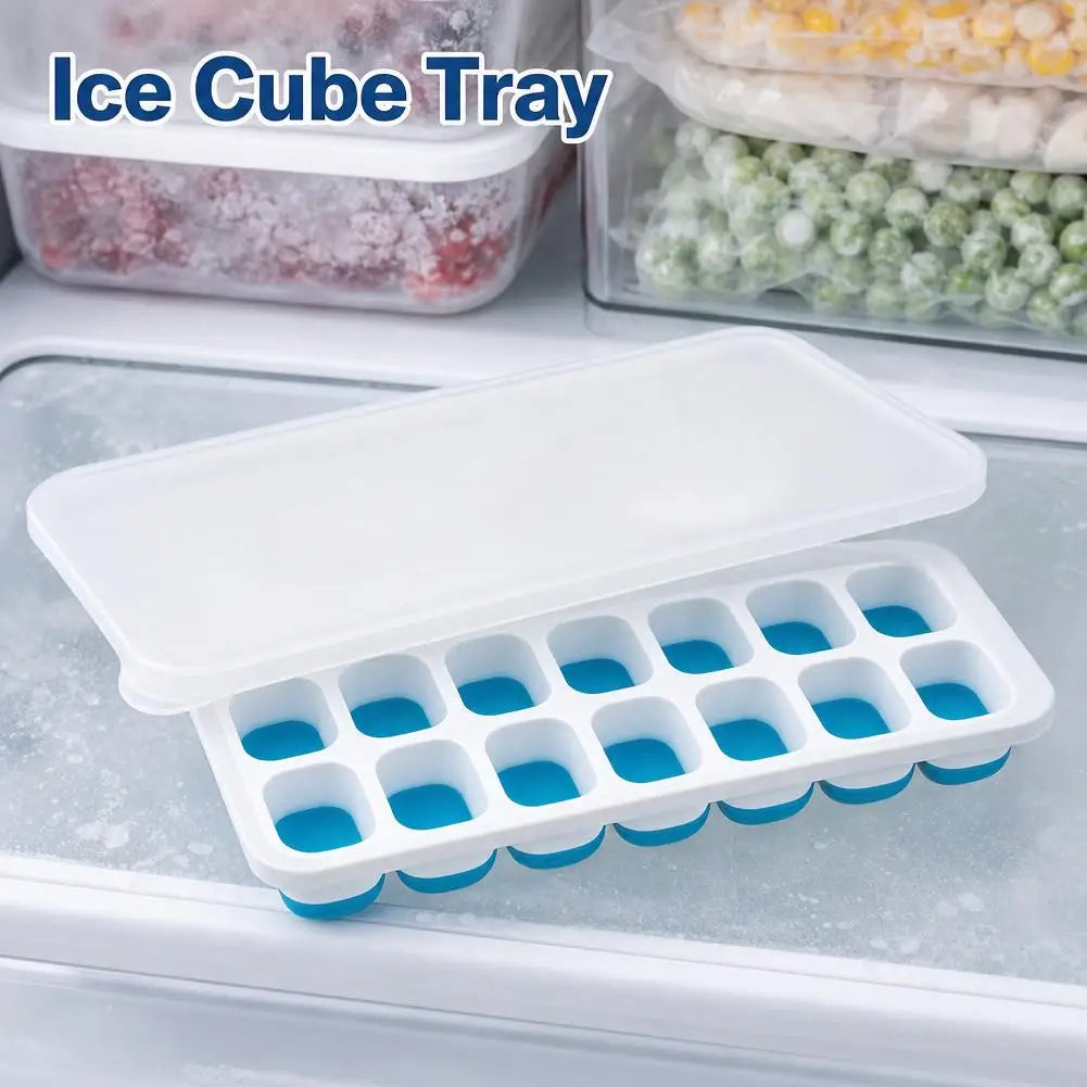 Ice Cube Tray Mold with Lid 14-Grid Ice Cube Trays Silicone Ice Mold with Removable Lid DIY Homemade Cocktail Freezer Mould