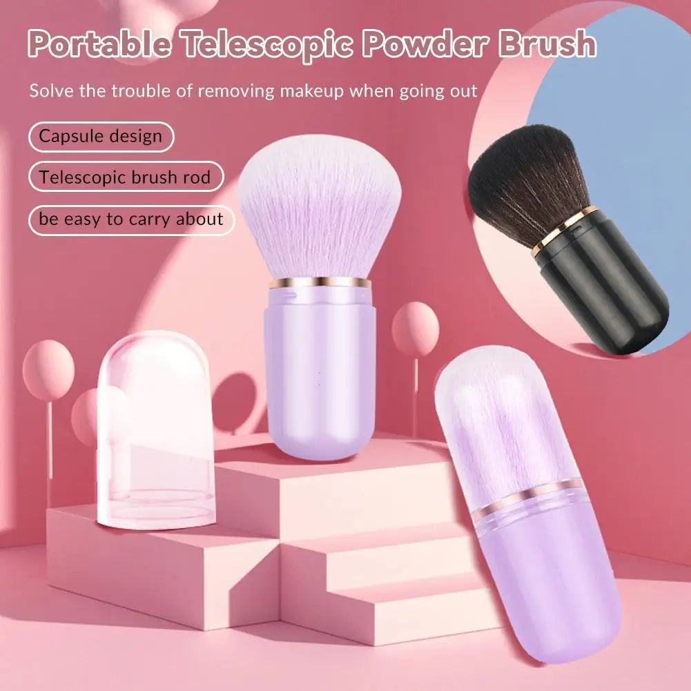 Portable Telescopic Makeup Brush Capsule Shape Foundation Powder Blush Brush Soft Synthetic Hair Travel Beauty Cosmetic Tool 1PC