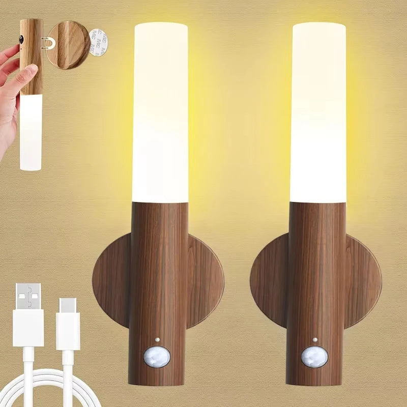 Smart Motion Sensor Night Light LED Rechargeable Magnetic Wall Lamp Portable for Hallway Bedroom Stairs Bathroom Cabinets Decor
