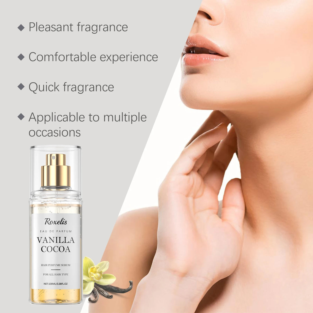 Roxelis Vanilla Cocoa Hair Care Perfume Spray Body Fragrance Fresh Scent Added to Hair