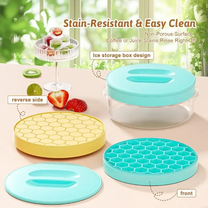 Silicone Ice Block Tray With Lid And Clear Storage Box Easy Releases Design For Freezers Cocktails And Cold Drink Y5GB