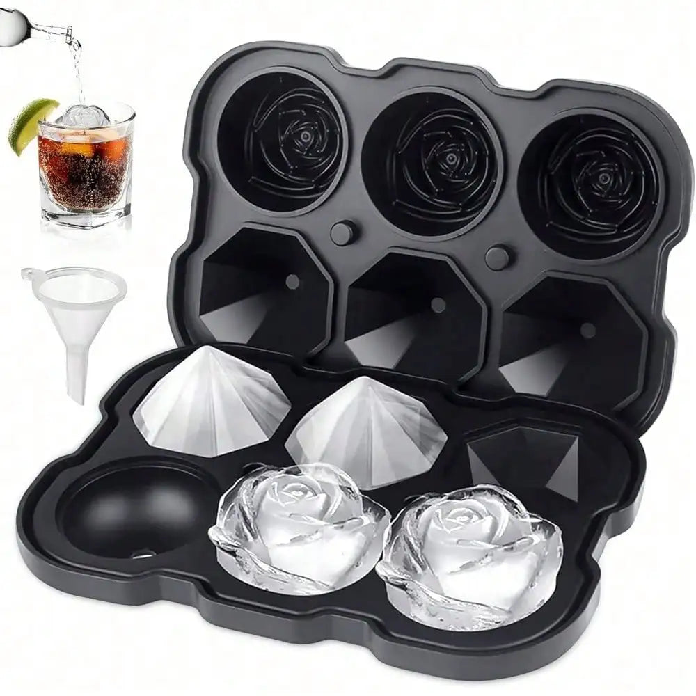 1pcs Rose Ice Cube Tray, Silicone Ice Cube Tray with 6 Easy-Release Large Ice Balls for Cocktails, Drinks, Whiskey, Bourbon,
