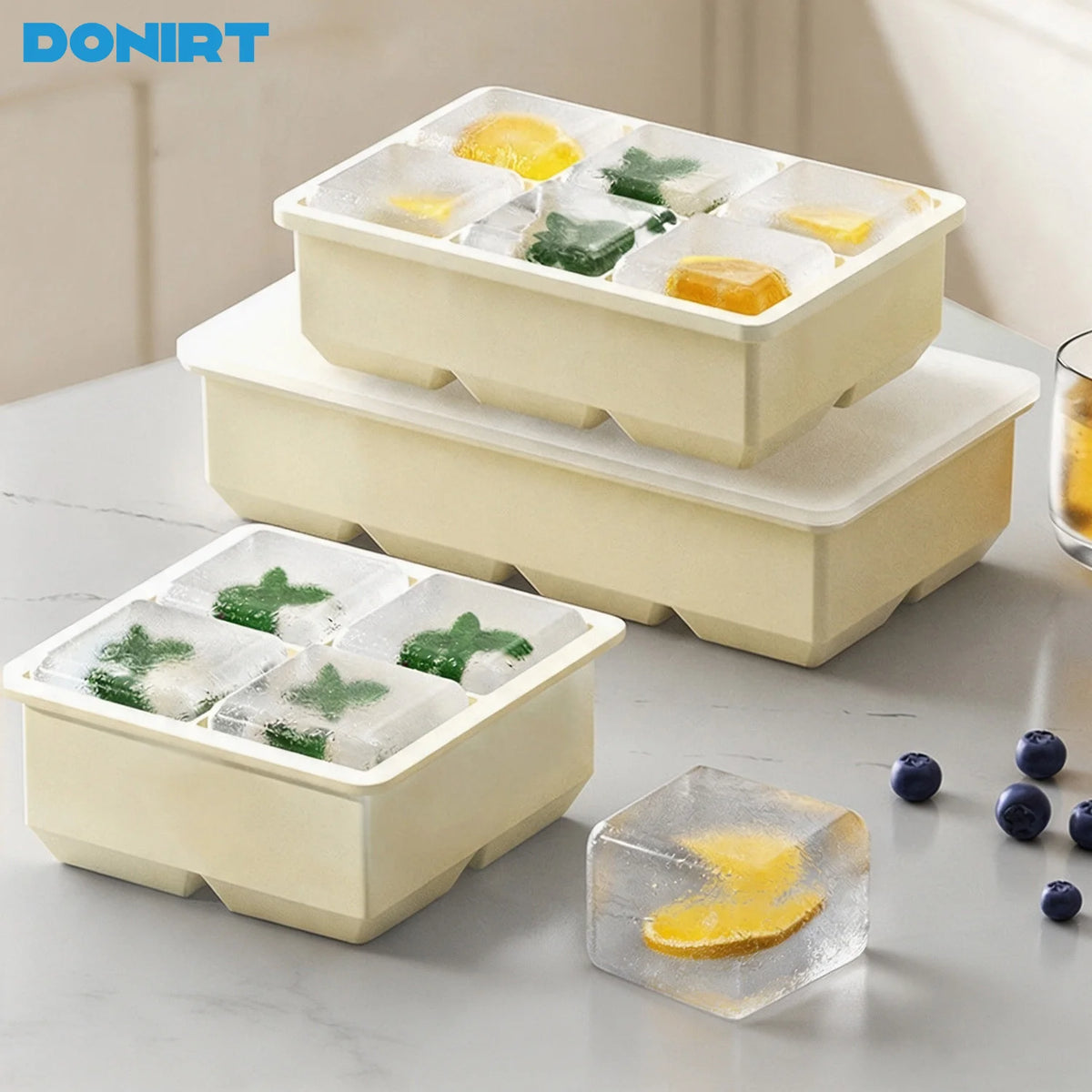4/6/8/15 Large Grids Ice Cube Tray with Lid Food Grade Silicone Ice Cube Mold Flexible Ice Trays for Freezer Homemade DIY Drinks
