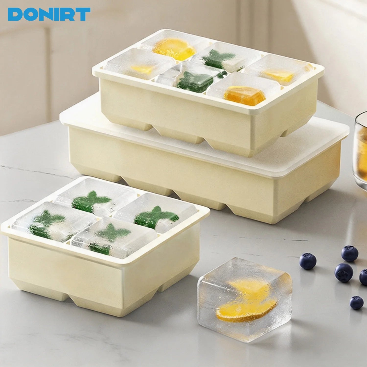 4/6/8/15 Large Grids Ice Cube Tray with Lid Food Grade Silicone Ice Cube Mold Flexible Ice Trays for Freezer Homemade DIY Drinks