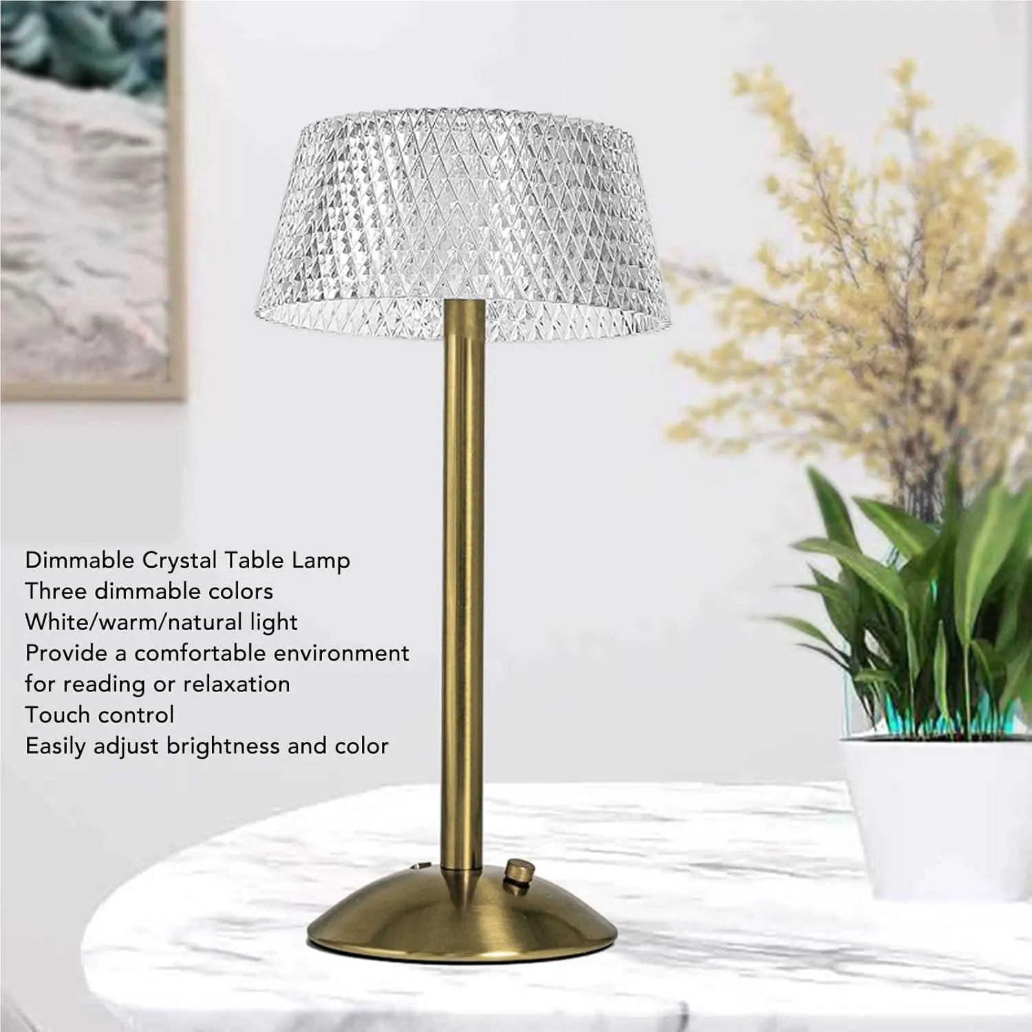 Luxury Cordless Crystal Table Lamp - Smart Touch Control