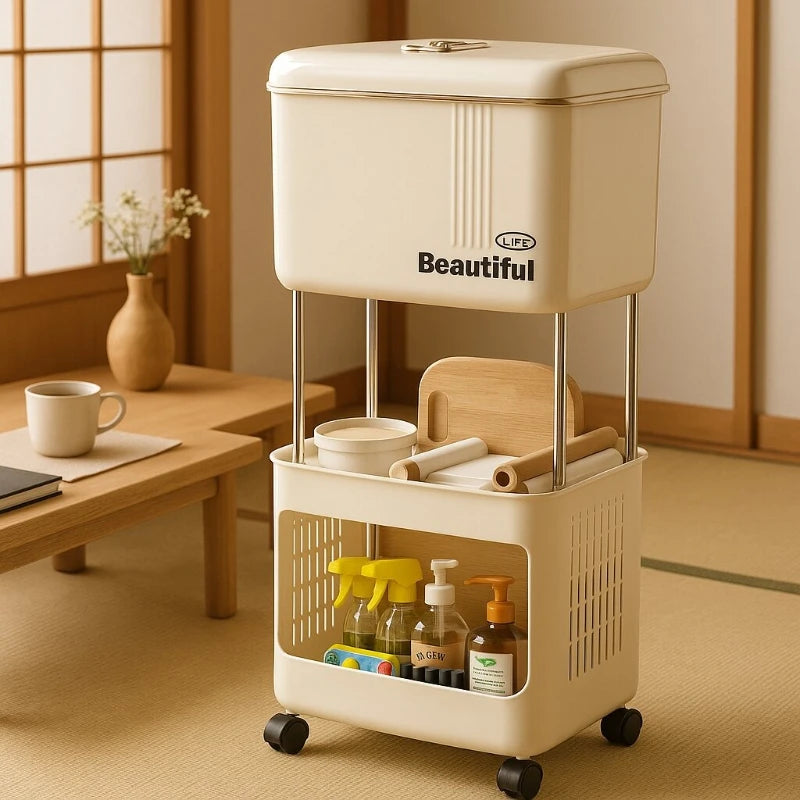 Kitchen Garbage Bin with Lid, Odor-Resistant, Large Capacity, Double-Layer Waste Separation, Ideal for Clean, Organized Kitchen