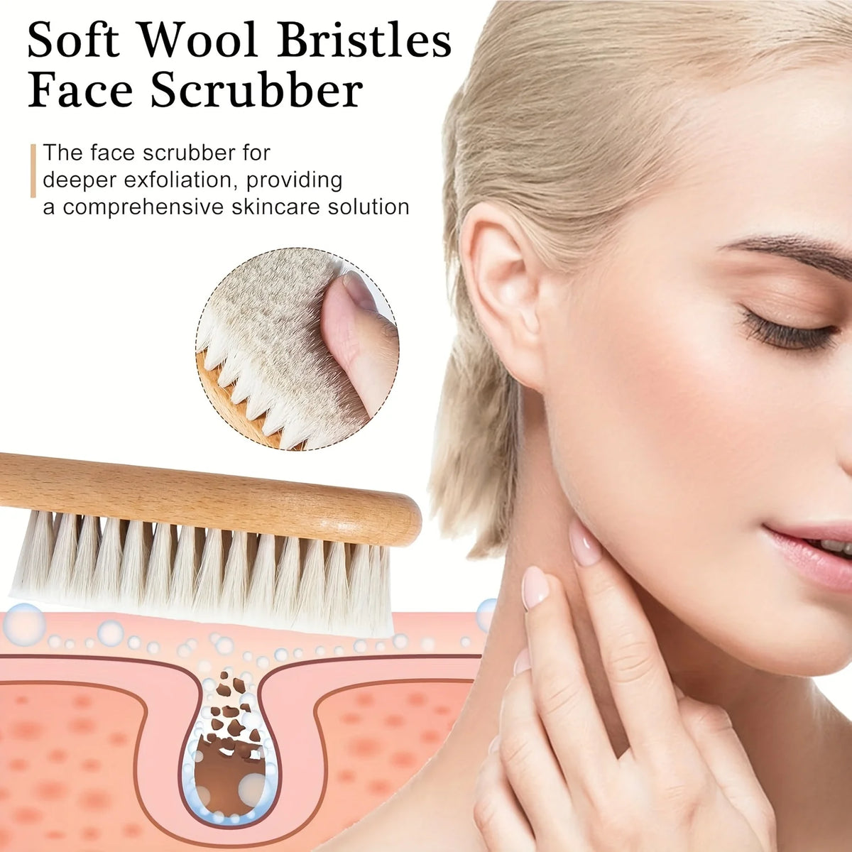 Facial Cleansing & Body Scrub Multi-Scene Home Essential Holiday Gift Wood Goat Hair Brush Soft Bristles for Combing & Massaging