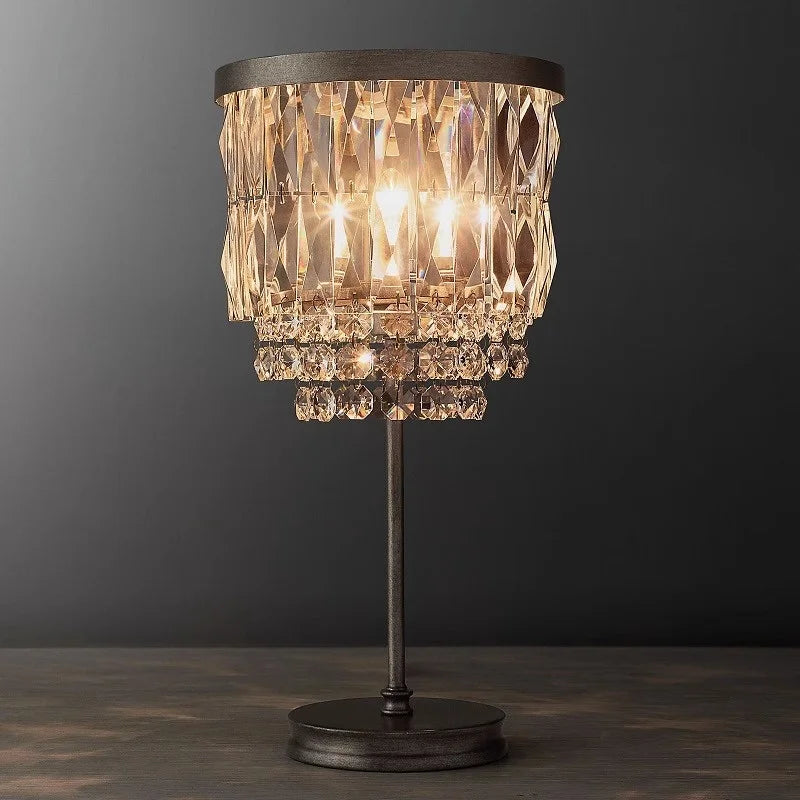 Retro Crystal Table Lamp LED Luxury Desk Lamp With Lampshade for Living Room Dining Room Bedroom Bedside Indoor Decore Lighting