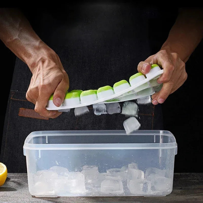 14 Cube Easy Release Ice Cube Mold Silicone Square Ice Cube Tray Mold with Lid Summer Kitchen Bar DIY Ice Cocktail Freezing Tool