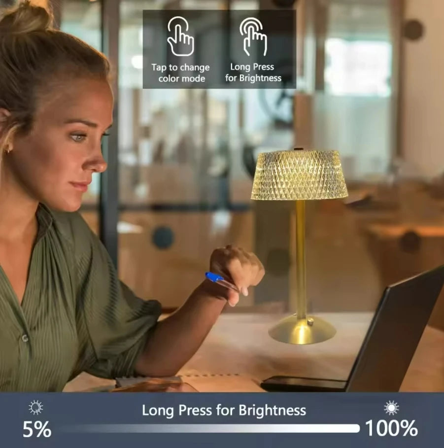 Luxury Cordless Crystal Table Lamp - Smart Touch Control
