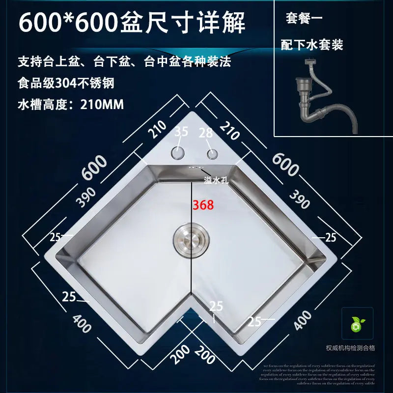 Kitchen Corner Special-shaped Sink, L-shaped Corner Sink, Large Single Tank Dishwashing Basins