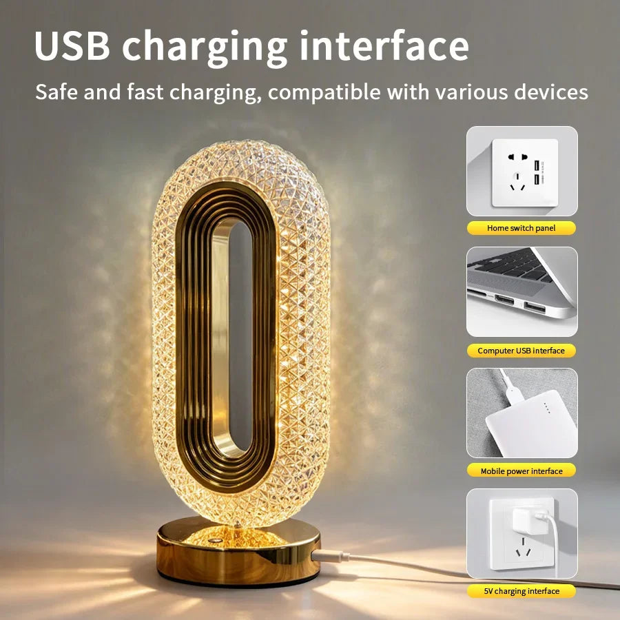 Rechargeable LED Crystal Table Lamp Touch Dimmable Bedside Lamp Night Light USB 3 Color Temperatures Ambient Light Home Decor