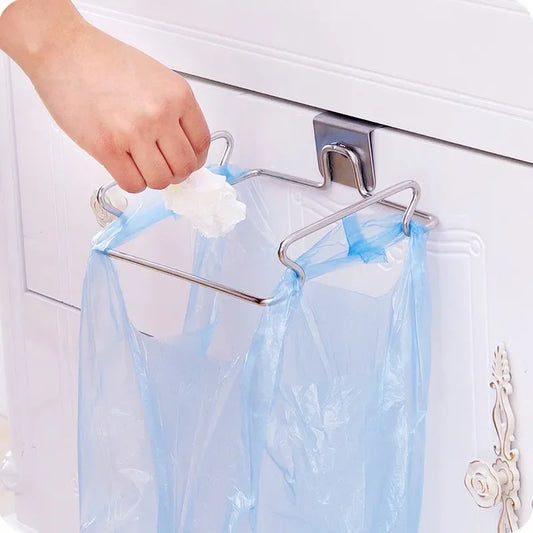 Kitchen Non Perforated Stainless Steel Garbage Rack With Hanging Bracket, Cabinet Door With Cloth And Garbage Bag Storage Rack
