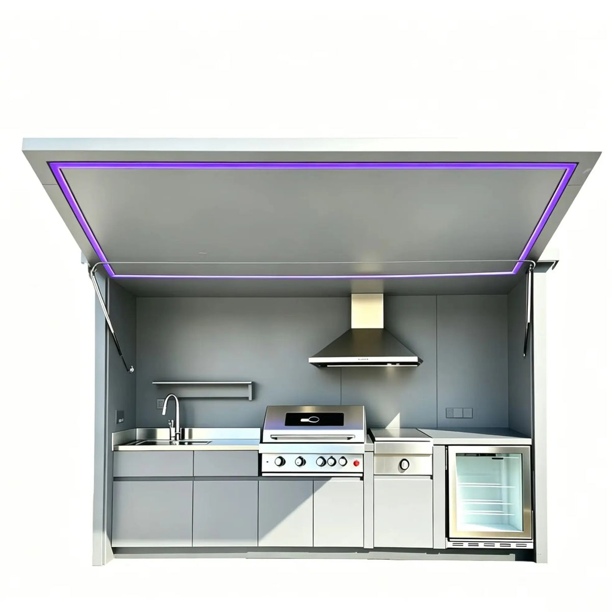 Practical Outdoor Kitchen Complete, Built-in Classic Non Stick Cookware Set, Windproof Waterproof Outdoor Cooking Station
