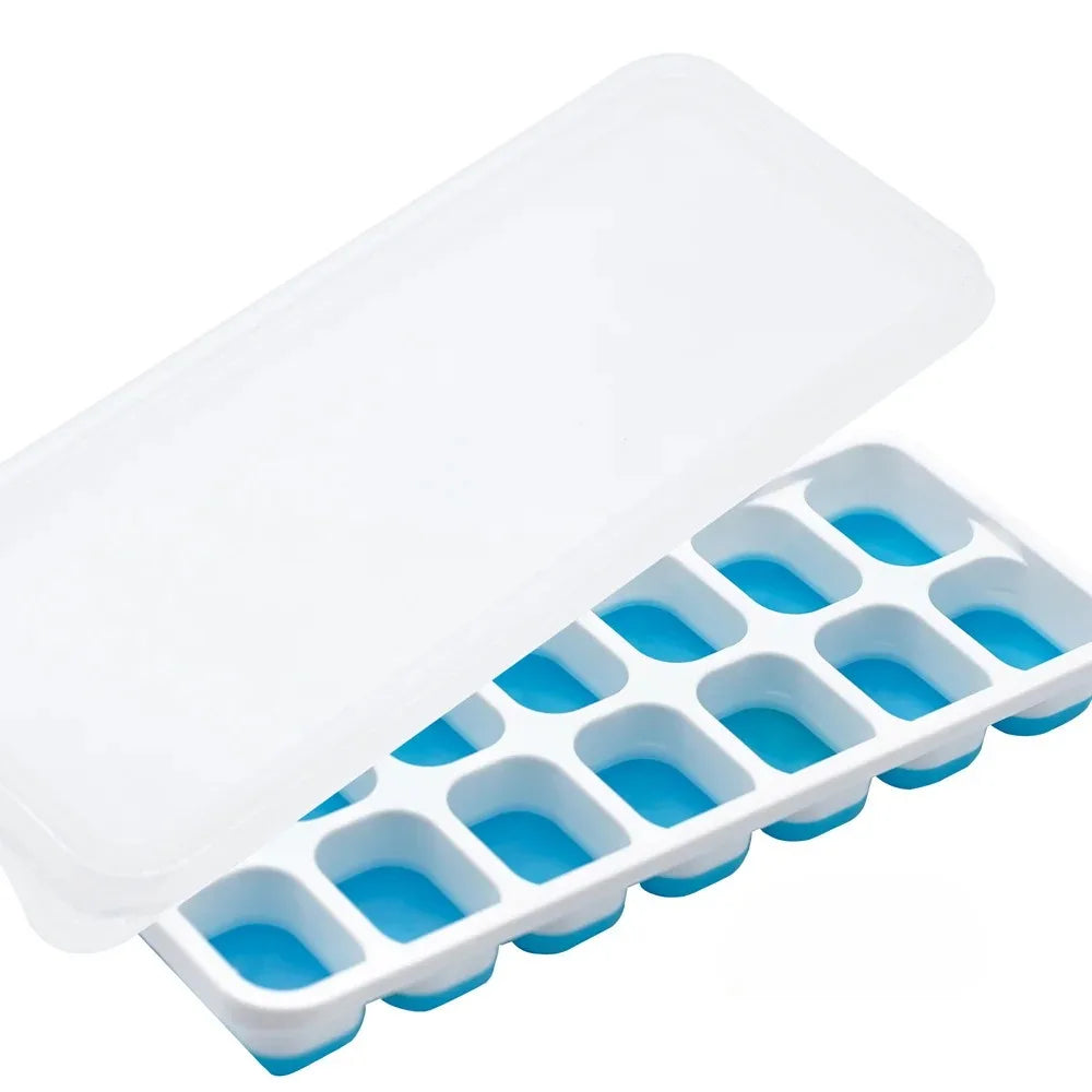 Ice Cube Tray Mold with Lid Silicone Square 14 Cube Easy Release Ice Cube Molds Summer Kitchen Bar DIY Iced Cocktail Freeze Tool