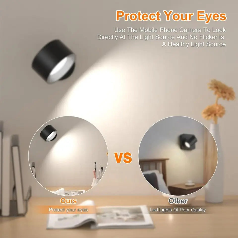 LED Wall Lights with Remote, Rechargeable Wall Mounted Reading Sconces Lamp 2000mAh, 3 Colors & Dimmable Magnetic 360° Rot