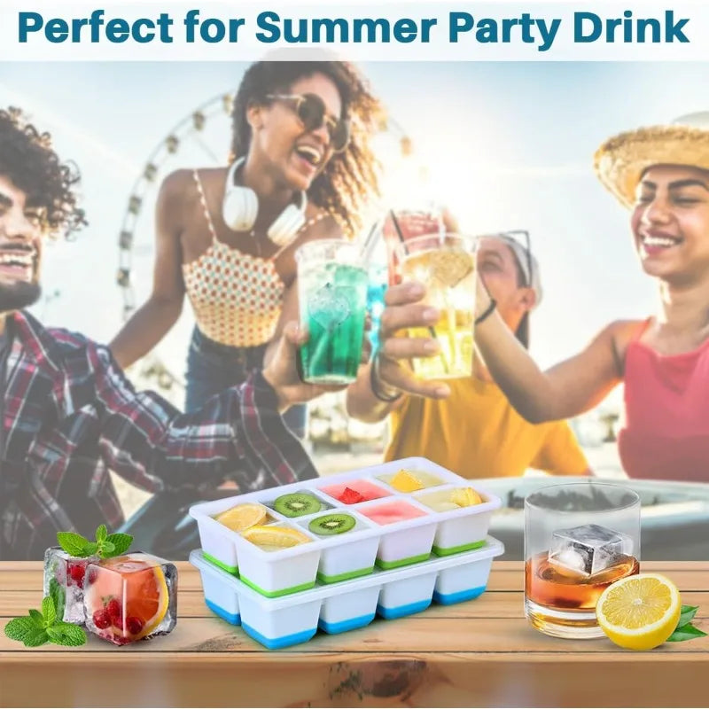 8 Grid Large Square Plastic Ice Tray with Lid, Soft Bottom Easy To Release Mold  Large Ice Cube Mold for Whiskey Cocktail