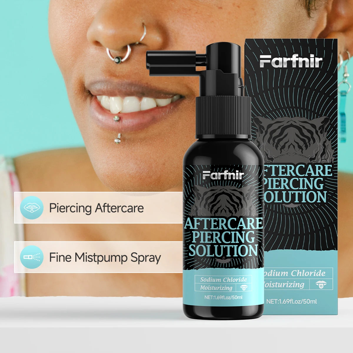 Perforation care spray, gentle cleaning spray suitable for skin cleansing of ears, nose, tongue, lips, abdomen and other areas