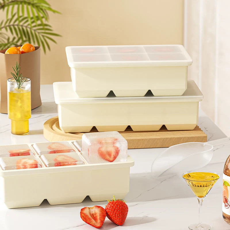 4/6/8/15 Large Grids Ice Cube Tray with Lid Food Grade Silicone Ice Cube Mold Flexible Ice Trays for Freezer Homemade DIY Drinks