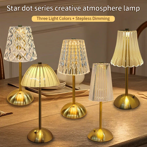 Crystal LED Table Decor Light Touch Sensor Desktop Night Light Rechargeable Reading Lamp for Bedroom Bedside Hotel Bar Decor