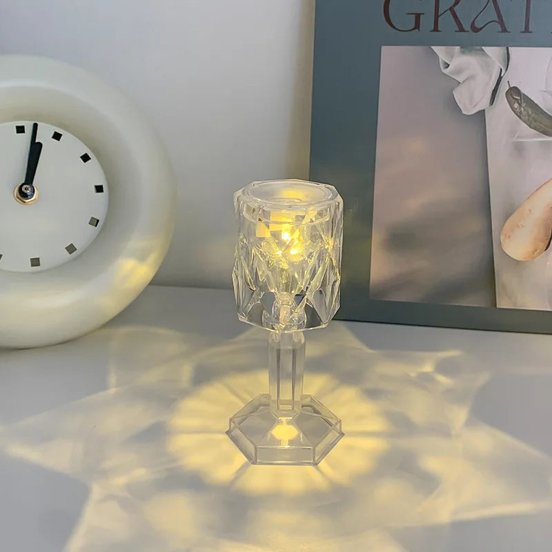 Mini Crystal Table Lamp Color Changing Battery Bedsides Lamp Night Light For Table Dinner Bar Bedroom Party Christmas LED Night