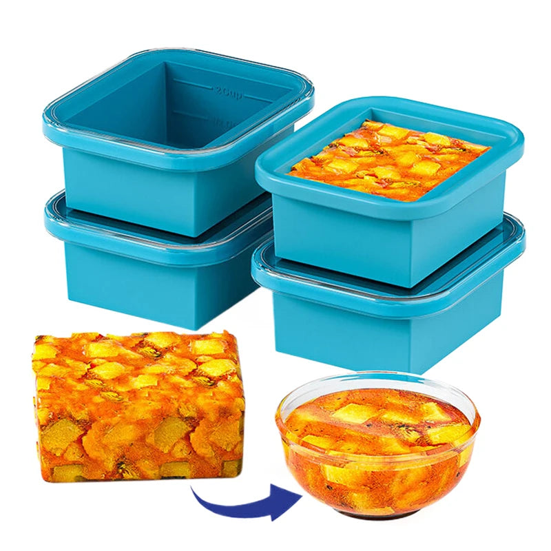 Silicone Freezing Tray With Plastic Lid Freezer Container Ice Molds Easy-Release Stackable For Food Storage Outdoor Tableware