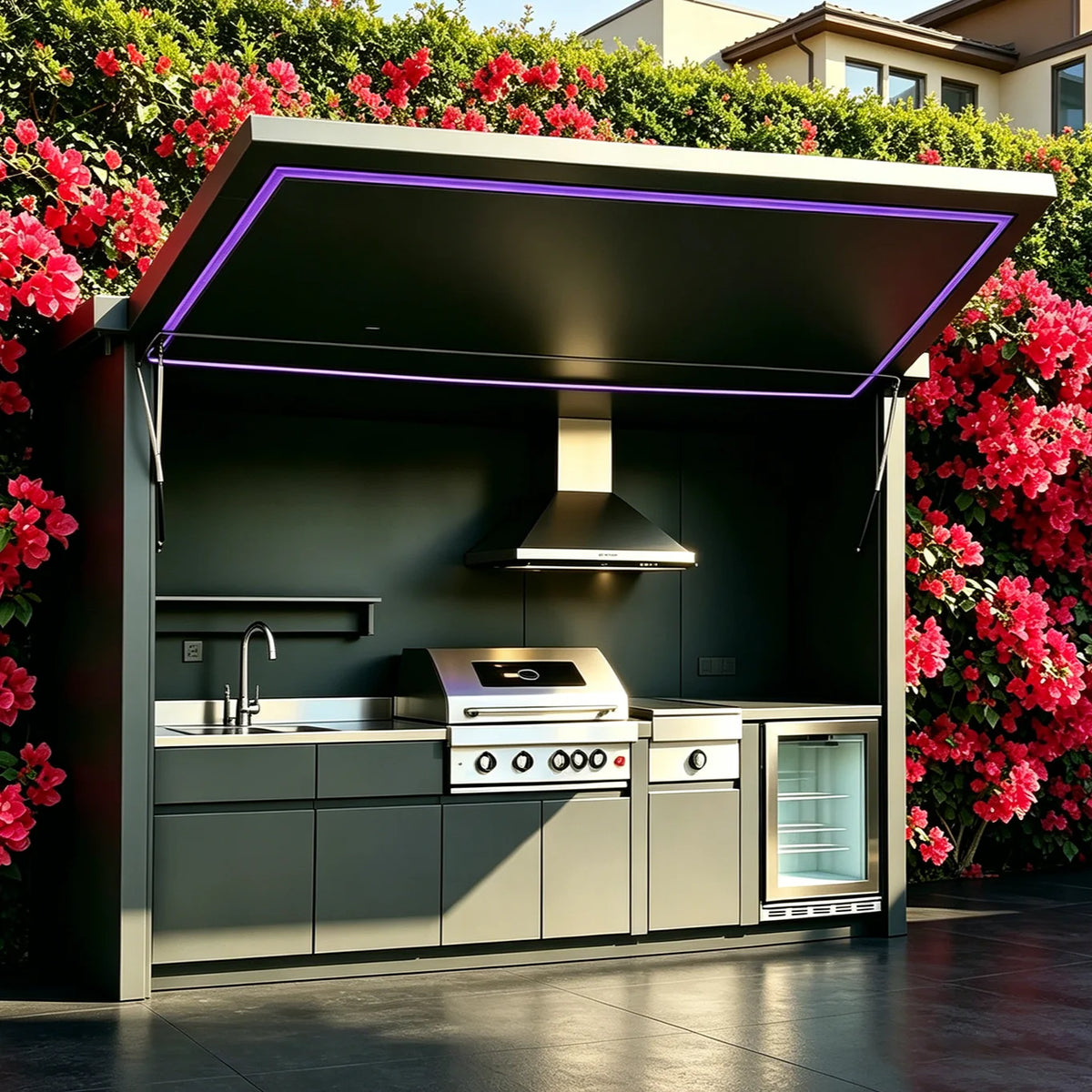 Practical Outdoor Kitchen Complete, Built-in Classic Non Stick Cookware Set, Windproof Waterproof Outdoor Cooking Station