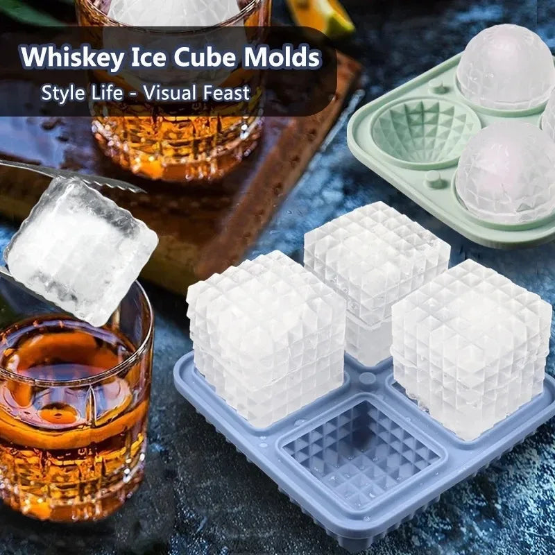 Ice Cube Tray Silicone with Lid Round Square Ice Ball Mold Spherical Silicone Ice Cube Mold for Kitchen Cocktail Whiskey Drink