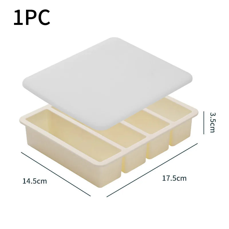 Silicone Ice Cube Tray 4 Grid Large Strip With Lid Easy Release Ice Mold Home Useful Ice Mold for Whiskey Long Square Ice Maker