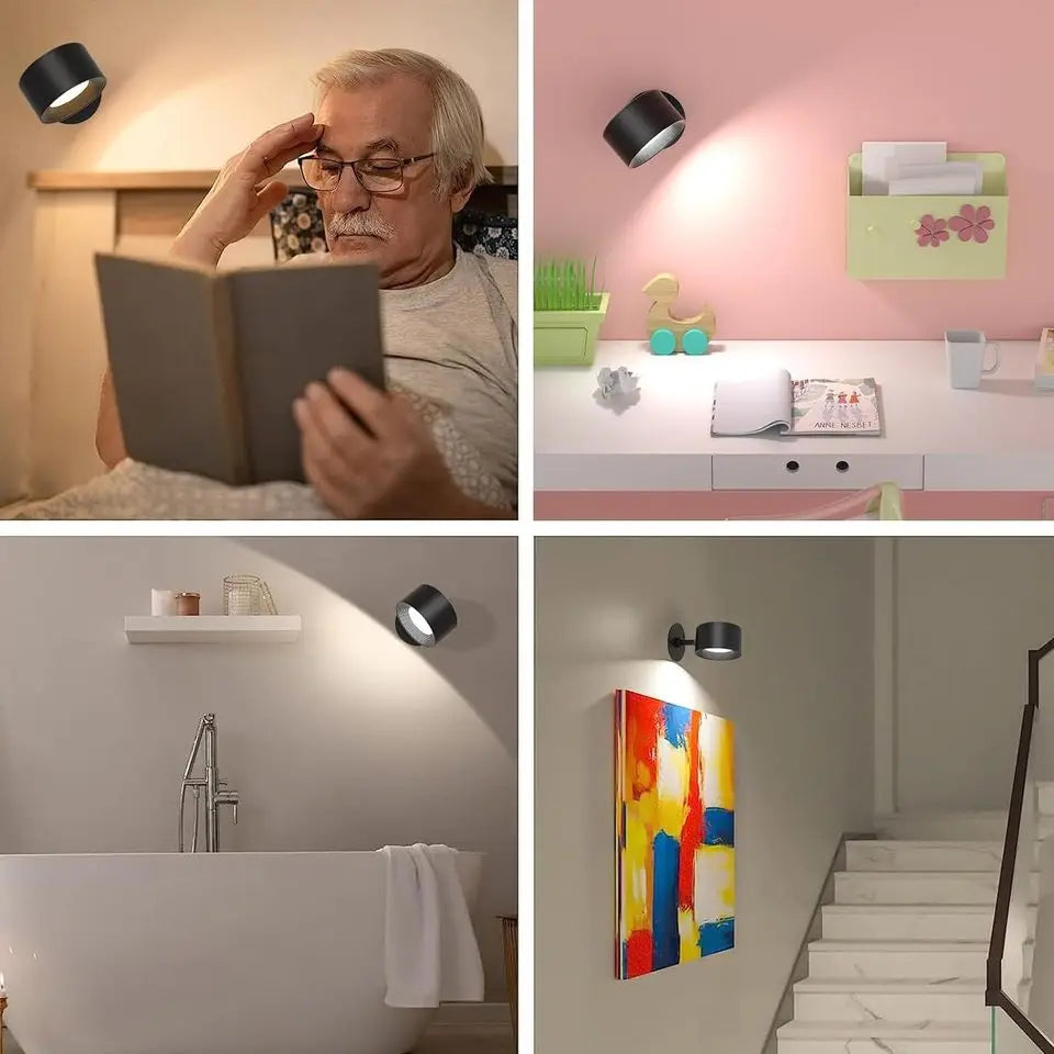 LED Wall Lights with Remote, Rechargeable Wall Mounted Reading Sconces Lamp 2000mAh, 3 Colors & Dimmable Magnetic 360° Rot
