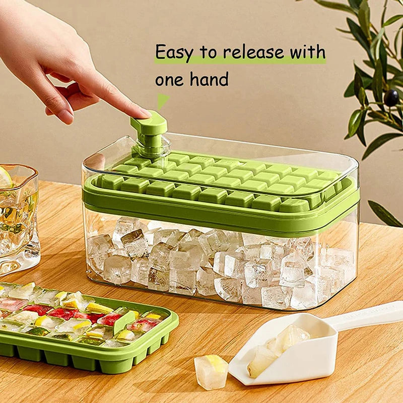 32Grid Silicone Mold Ice Cube Tray with Lid Shovel Storage Box Remove With One Click Ice Maker DIY Whiskey Cocktail Tools Summer