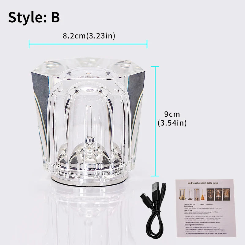 Crystal LED Table Lamp USB Brightness Adjustment Diamond LED Night Light Bedside Table Restaurant Bar Rechargeable Romantic Lamp