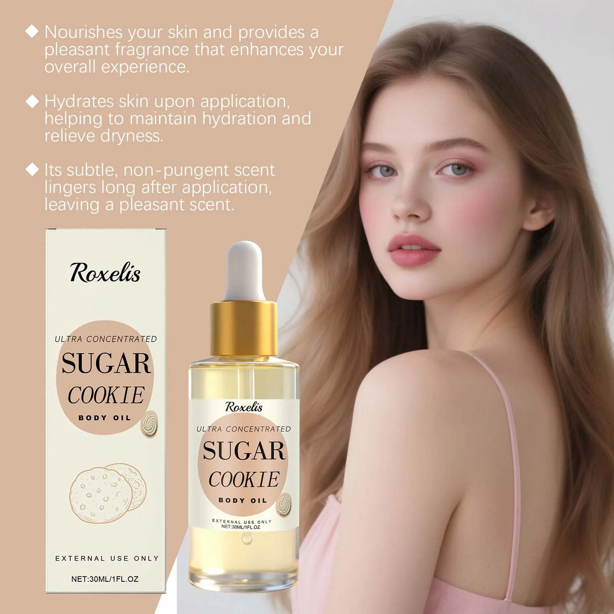 Body Oil Moisturizing and Repairing Sweet Cookie Scent Dry Skin Remedy Luxury Long Moisturization Glamour Celebration Luxury