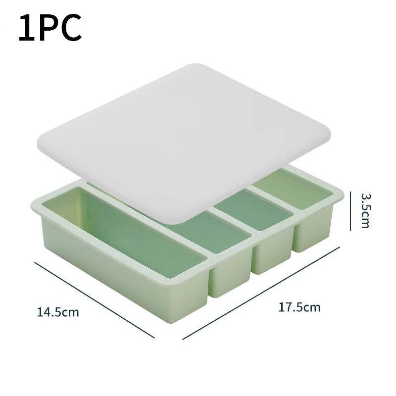 Silicone Ice Cube Tray 4 Grid Large Strip With Lid Easy Release Ice Mold Home Useful Ice Mold for Whiskey Long Square Ice Maker