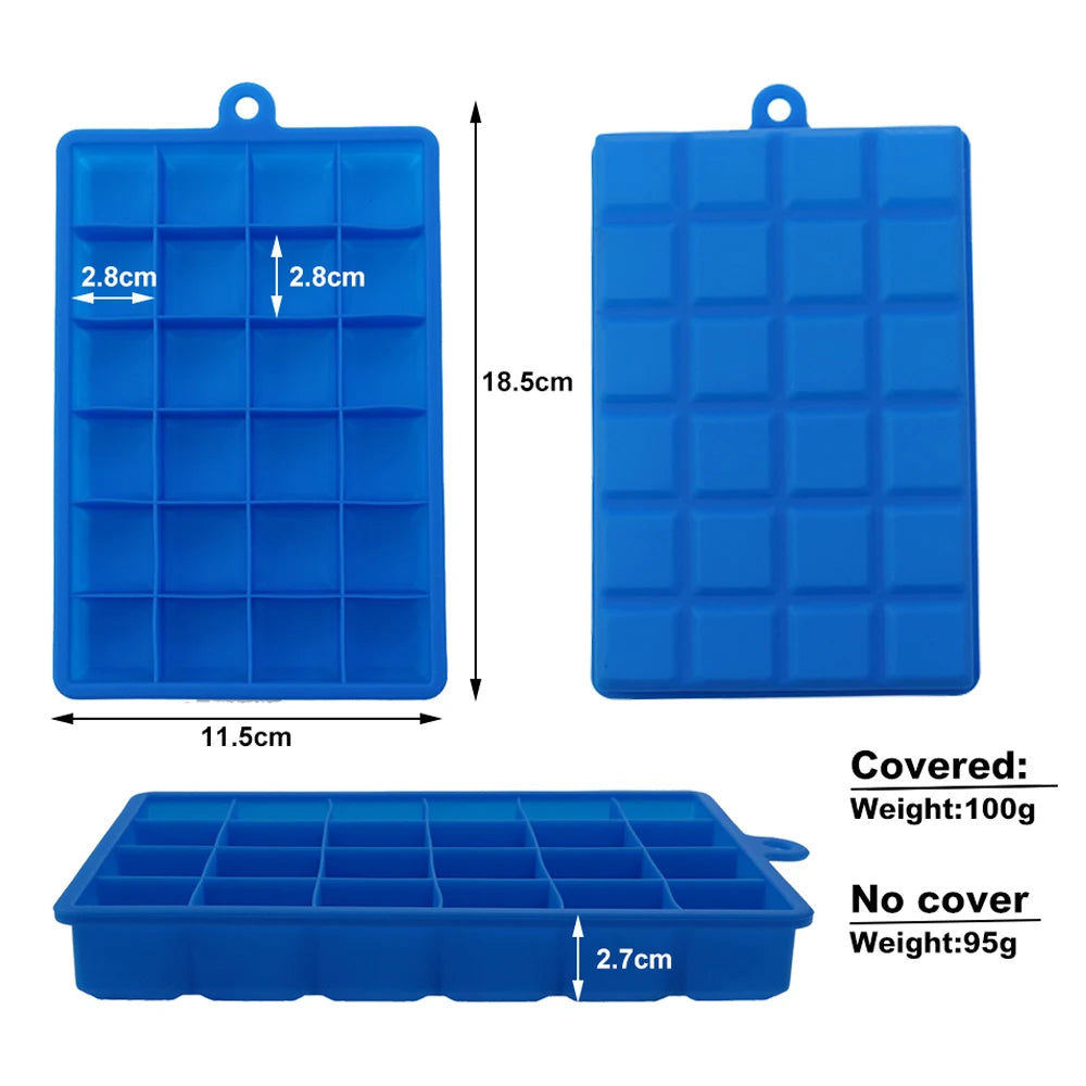 With Lid / No Lid 24-Hole Silicone Ice Tray Square Box Auxiliary Food Puree Cheese Jelly Mold Bar Kitchen Tool Cocktail Cube