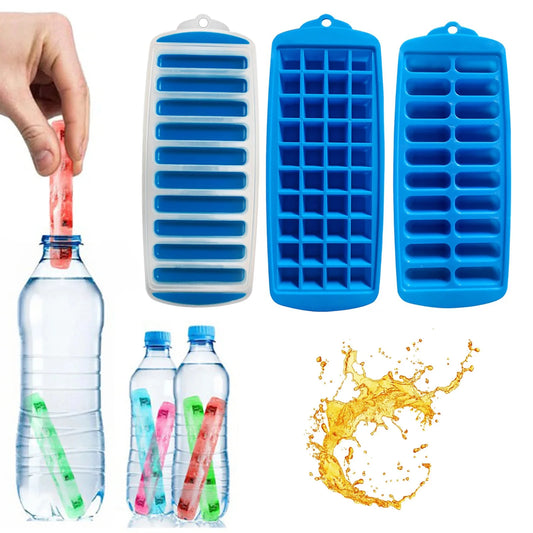 Long Strip Shape Silicone Ice Cube Mould Pop Out Plastic Ice Cube Tray With Lid Reusable Ice Stick Tray Easy Release Bar Kitche