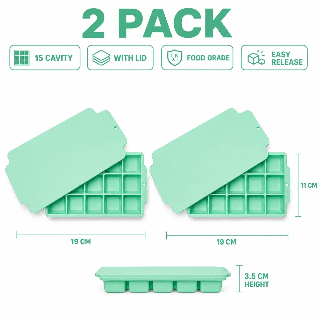 15-Grid Silicone Ice Cube Tray with Lid Large Square Ice Mold for Whiskey Cocktails Reusable Easy Release Ice Maker