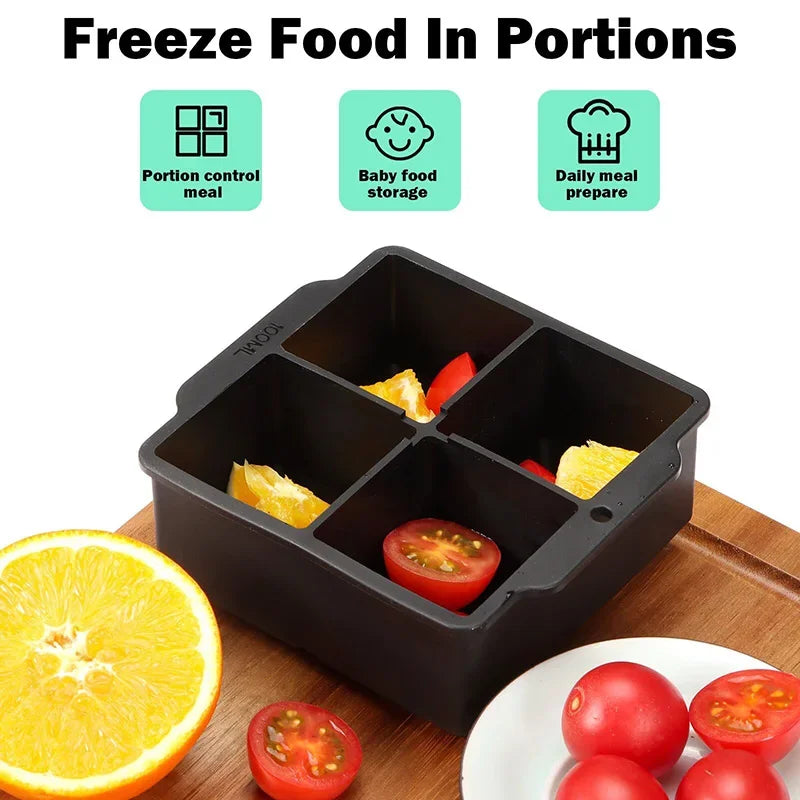 Silicone Large Ice Molds 2 Inch Big Ice Cube Trays with Removable Lid BPA-Free Easy Release and Stackable Flexible Ice Cube Tray