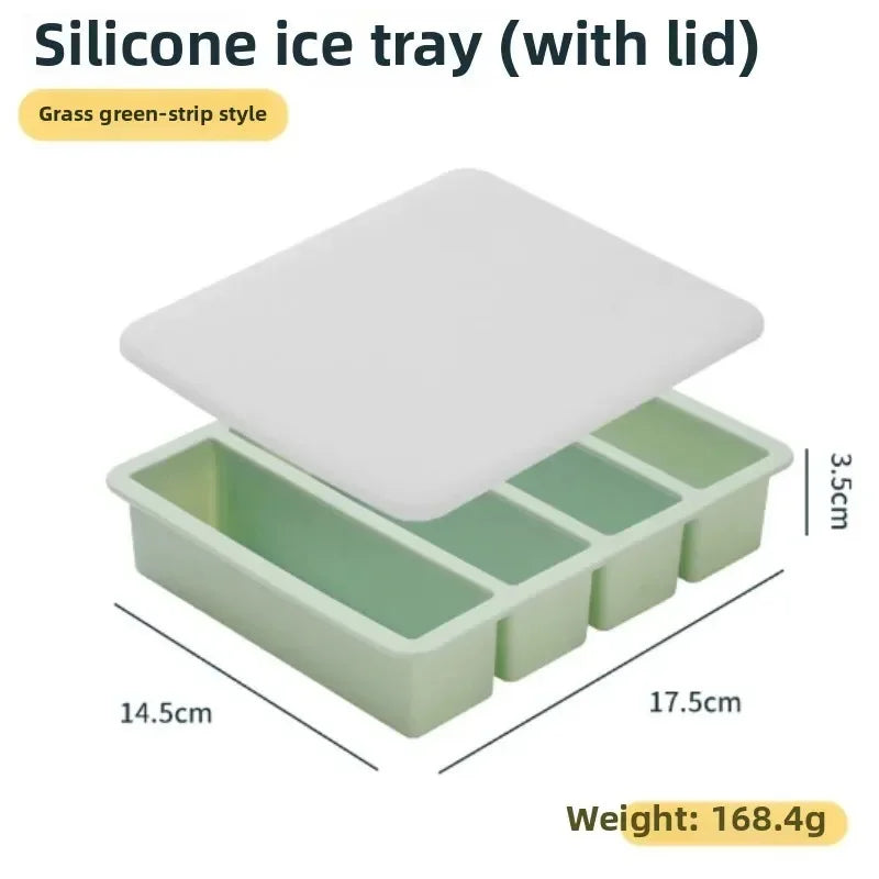Silicone Ice Cube Tray 4 Grid Large Strip With Lid Easy Release Ice Mold Home Useful Ice Mold for Whiskey Long Square Ice Maker