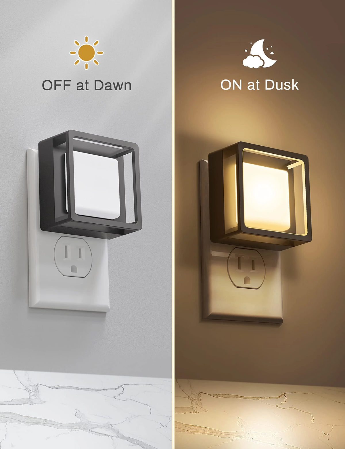 Smart Plug-in Wall Lamp, 3000K Warm Light, Auto Dusk to Dawn Sensor, Adjustable Brightness, Energy Saving Compact Night Light for Stairs/Bedroom/Kids Room