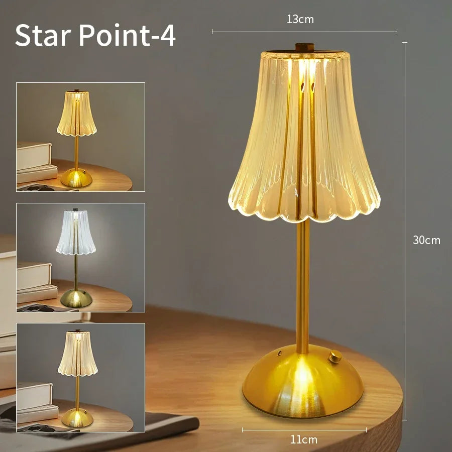 Crystal LED Table Decor Light Touch Sensor Desktop Night Light Rechargeable Reading Lamp for Bedroom Bedside Hotel Bar Decor